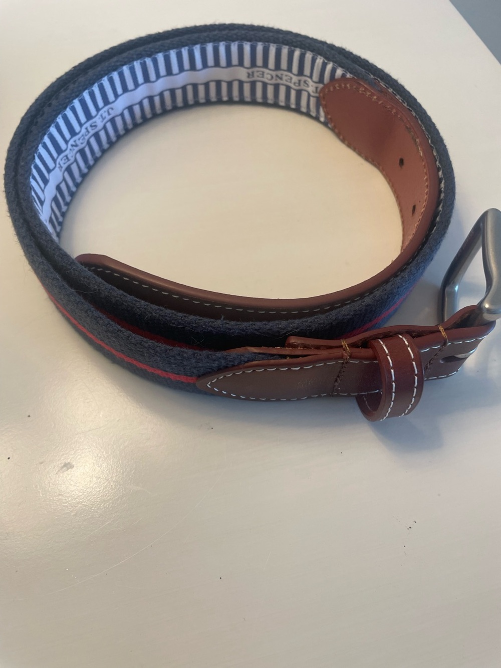 J. T. Spencer Belt Navy with Red Stripe Size 36   NNT USA